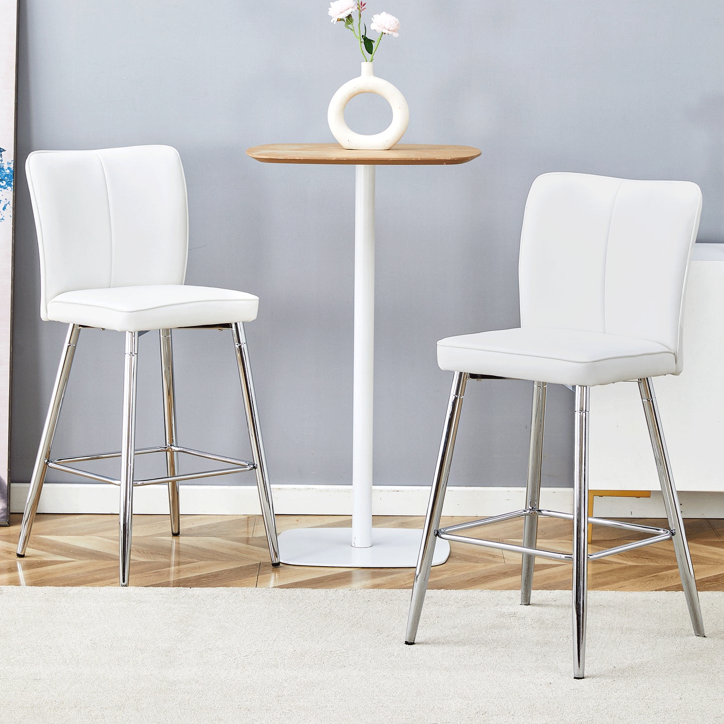 Modern White PU Bar Chair Set - Two Pieces, The Backrest Has A