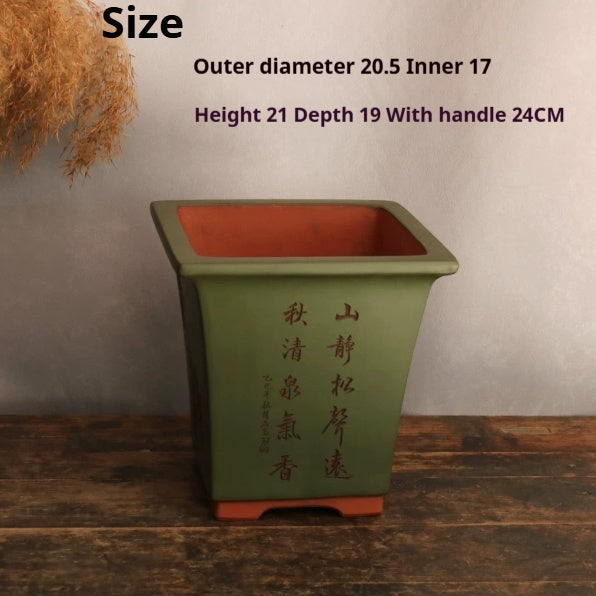 Square Clay Flower Pot for Garden & Home Decor - Dark Green, Purple Sand