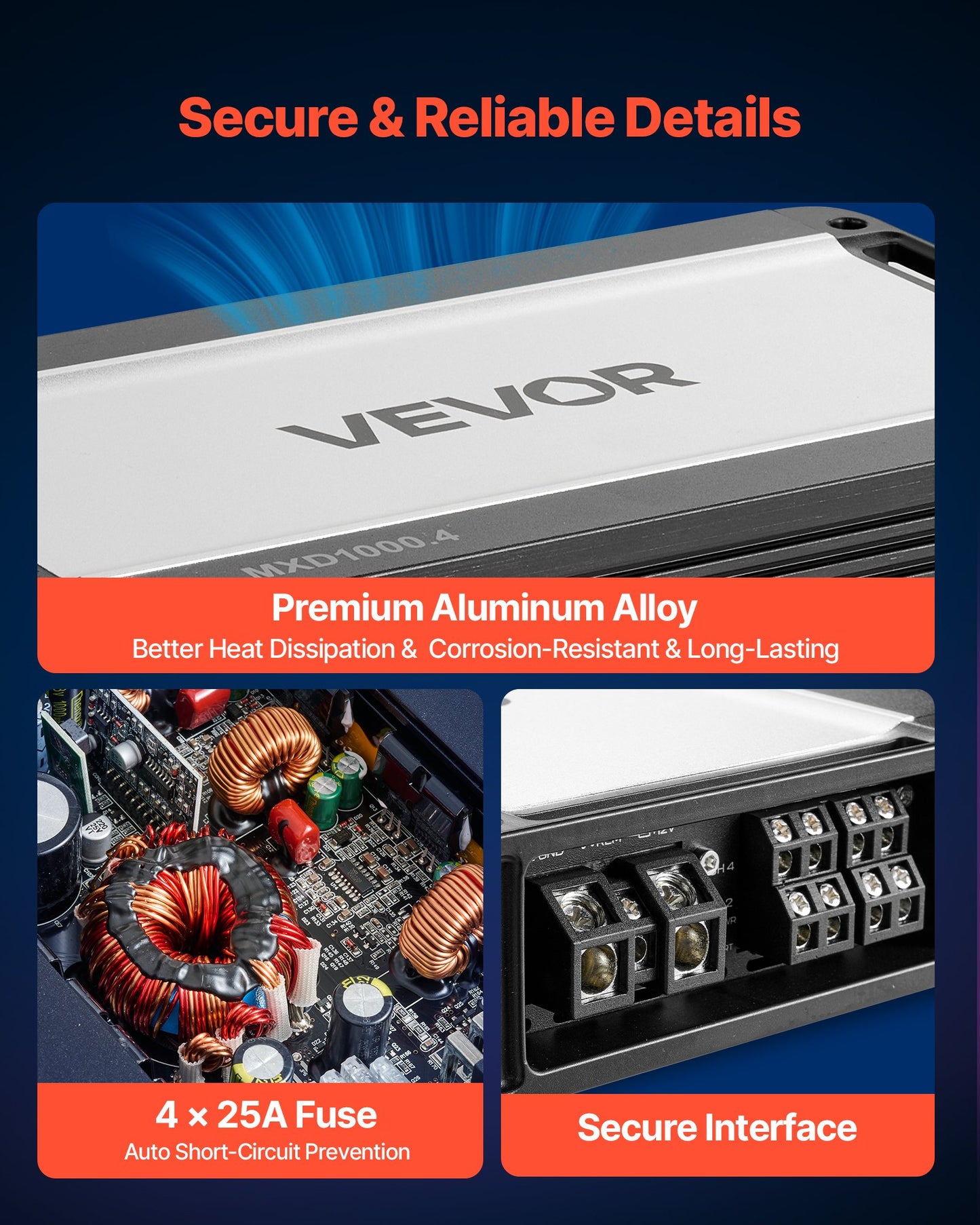 4 Channel Car Audio Amplifier 2 Ohm Stable Bridgeable 500W x 4 Full Range