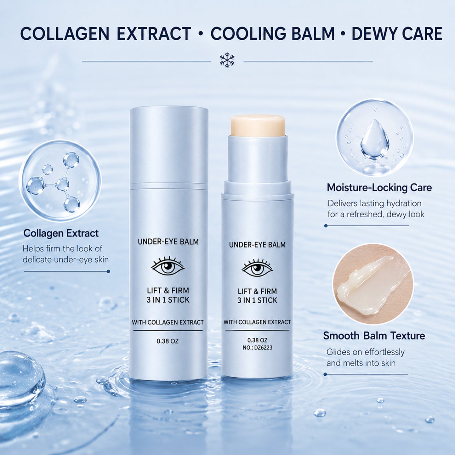 Lift & Firm Under-Eye Balm Stick 3-in-1 Collagen Eye Care 0.38 Oz