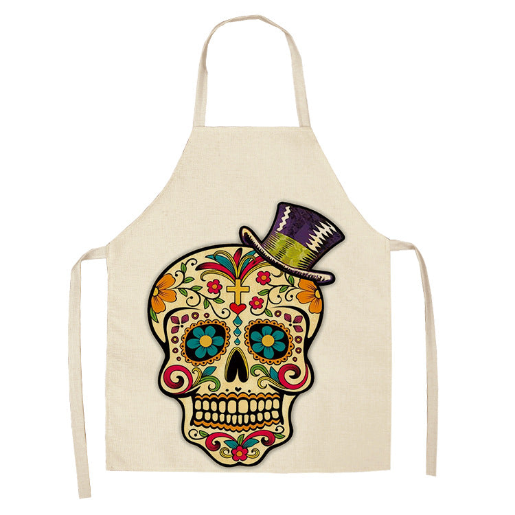 Cotton and Linen Skull Apron - Modern Kitchen Cooking Tool, 68x55cm