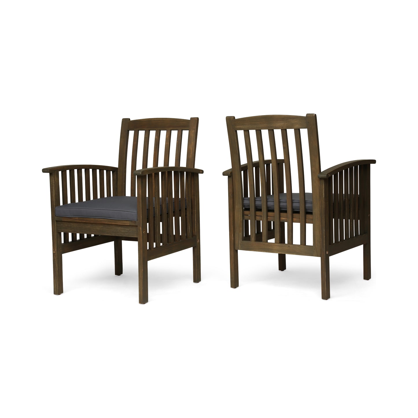 Acacia Wood Dining Chairs Set with Cushions - Dark Grey, 2PCS