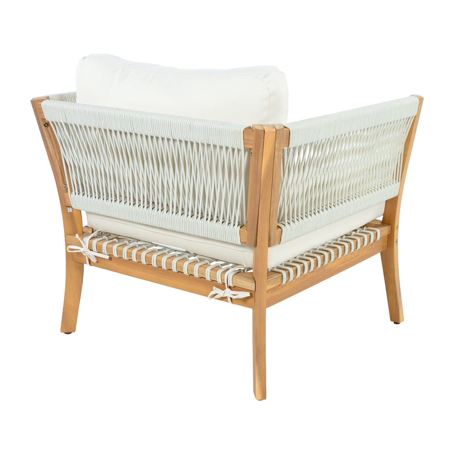 Outdoor Acacia Wood Lounge Chair with Thick Cushions - Natural/Beige