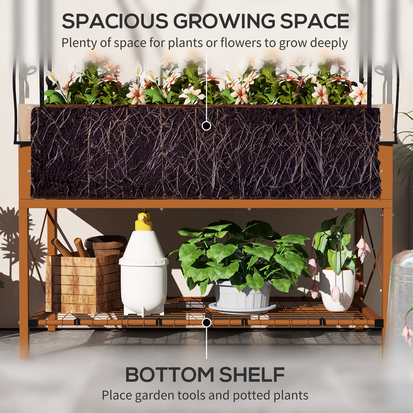 Raised Garden Bed with Cover and Legs - Metal Elevated Planter Box for Vegetables - Brown 1180x370x95mm