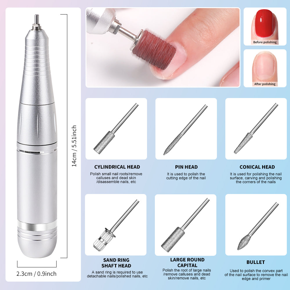 Professional Electric Nail Drill - 45000RPM Rechargeable E-File Kit