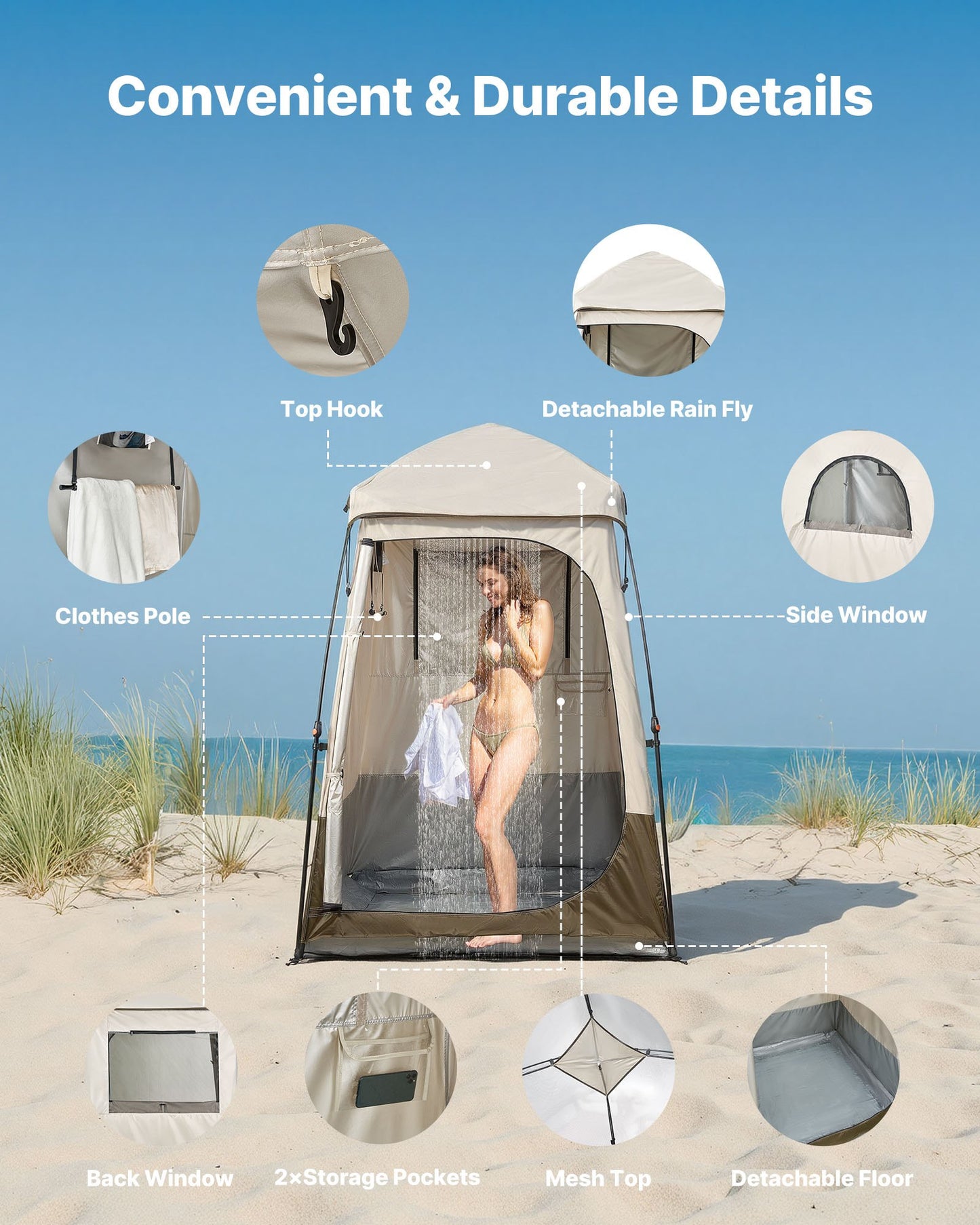 Portable Camping Shower Tent with Ground Stakes & Carry Bag - Waterproof Privacy Shelter for Beach & Outdoor Use