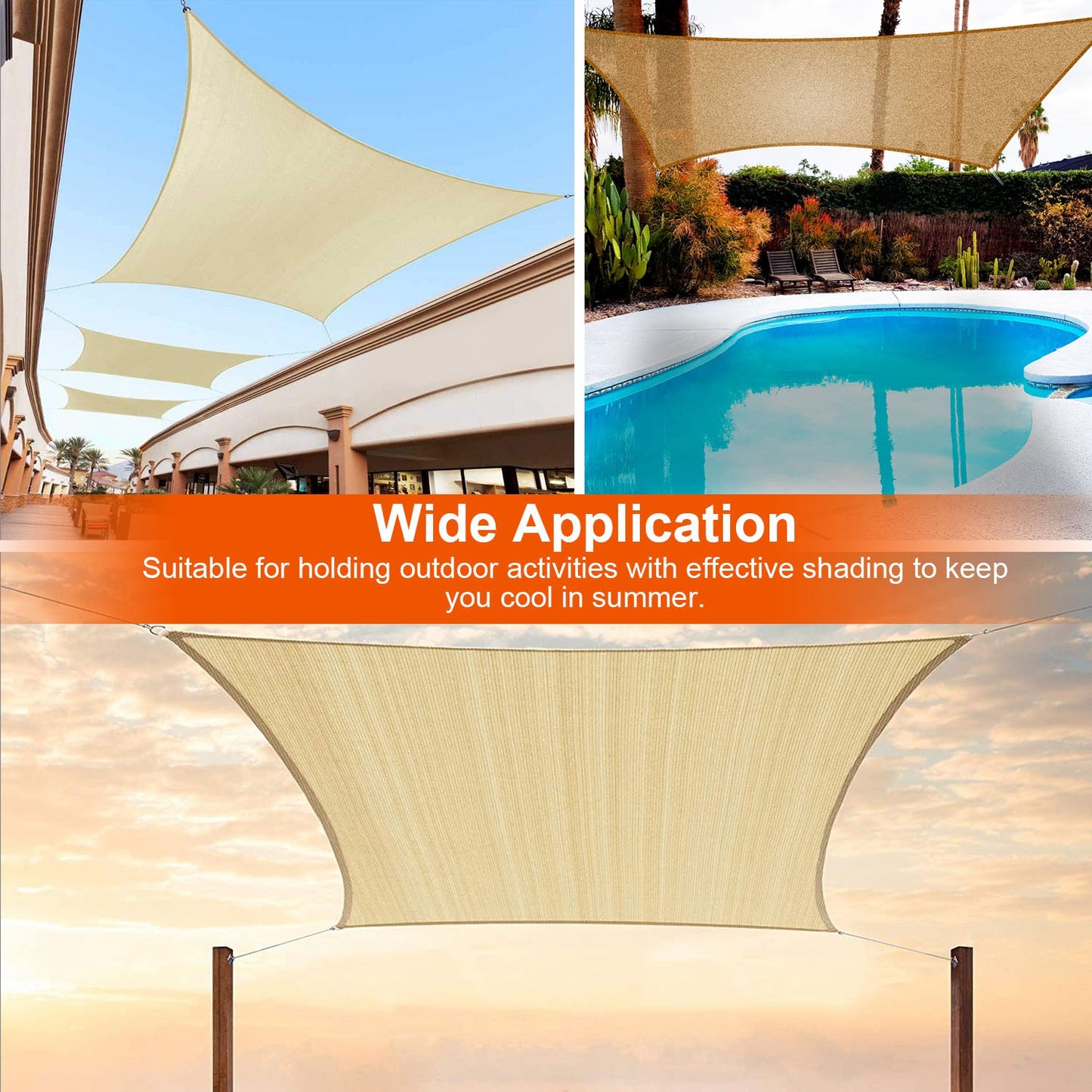 UV Block Canopy Shade 300x300cm Waterproof Patio Cover with Ropes & Hooks