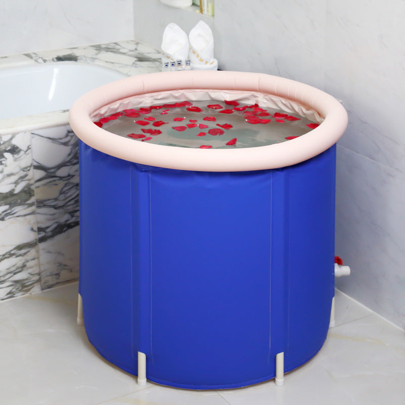 Folding Blue Starry Sky Bath Bucket - Inflatable Nylon Bathroom Storage