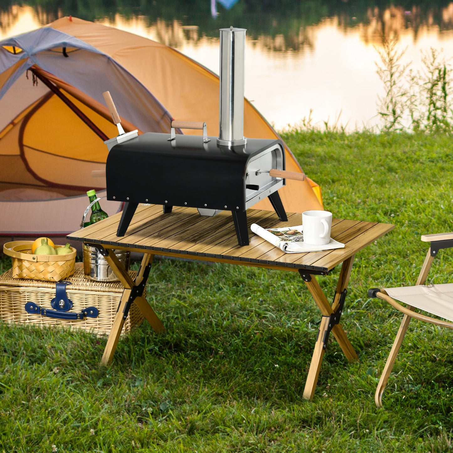 Outdoor Pellet Wood Fired Pizza Oven with Rotating Stone