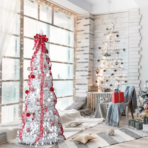 6FT Pre-Lit Christmas Tree with 100 Warm Lights & Ornaments