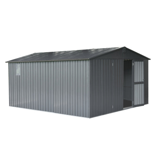 11x12.5 ft Outdoor Metal Garden Storage Shed with Windows and Lockable Door - Dark Gray