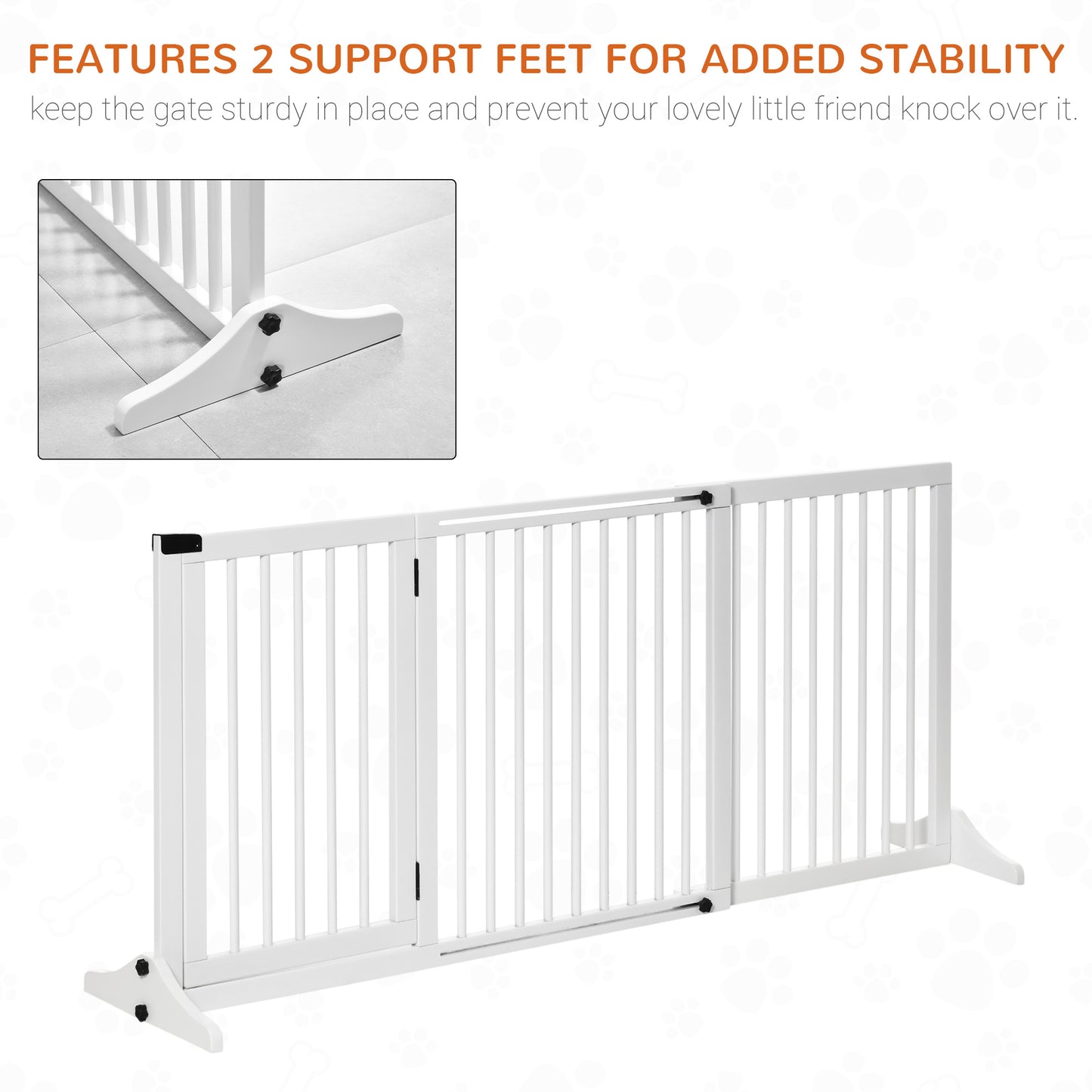 Adjustable Wooden Pet Gate with Lockable Door, 3 Panels, Freestanding, White