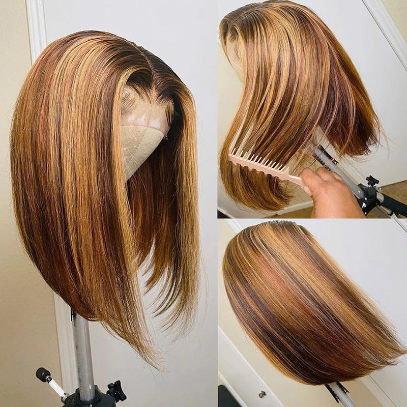 Real Human Hair T Shaped Bob Wig - Colorful Piano Style, 10-16 Inches