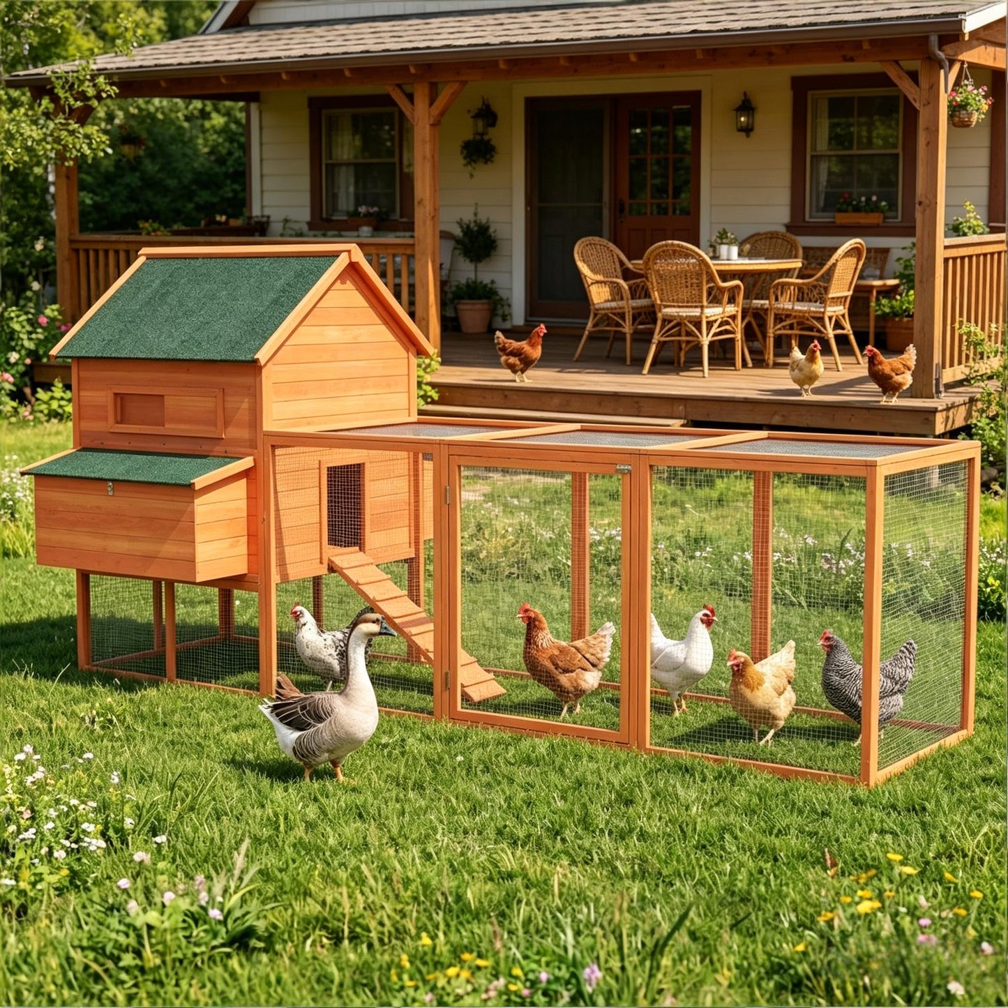 Spacious Wooden Chicken Coop with Two Sliding Windows - Orange
