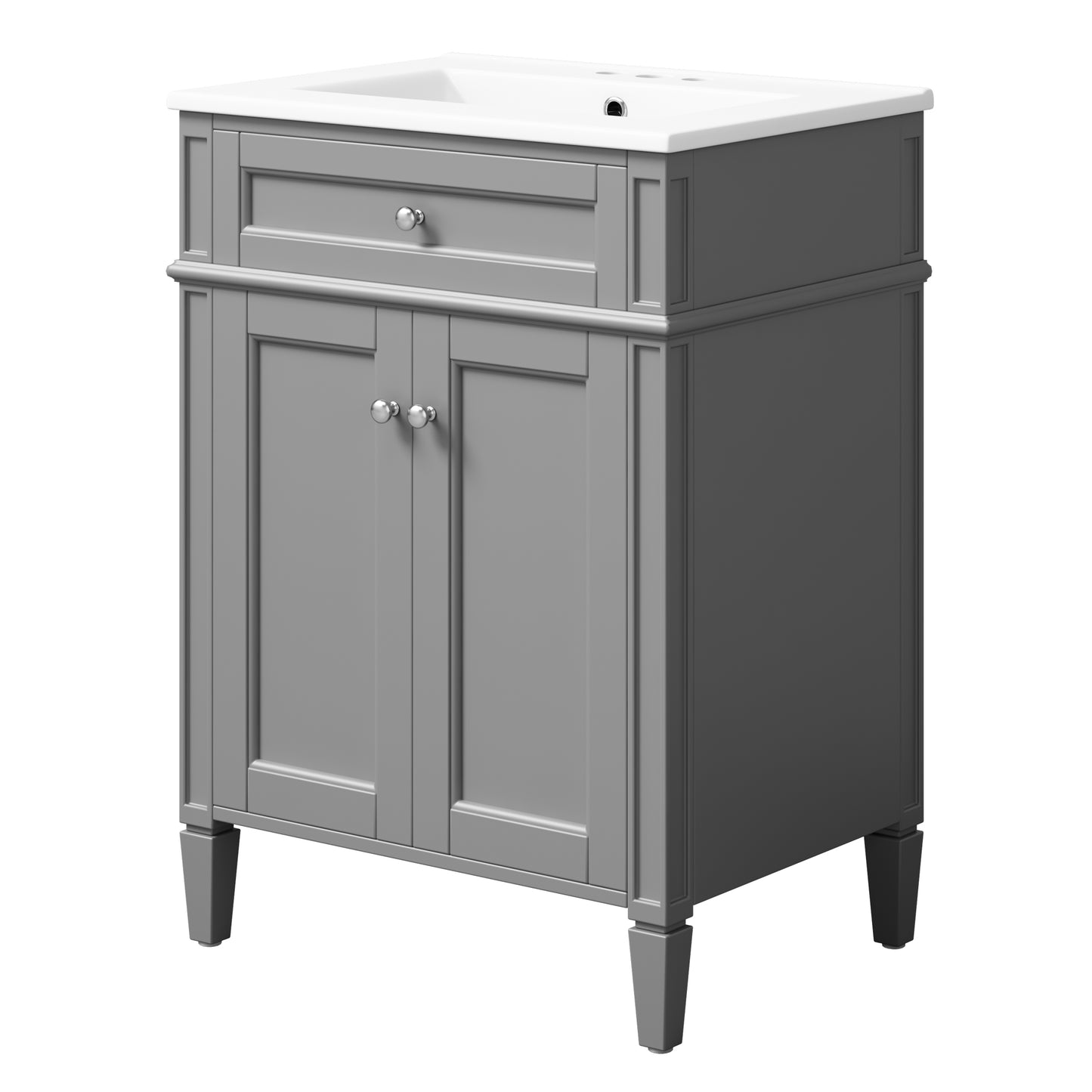 24-Inch Gray Bathroom Vanity with Soft-Closing Doors & Drawer