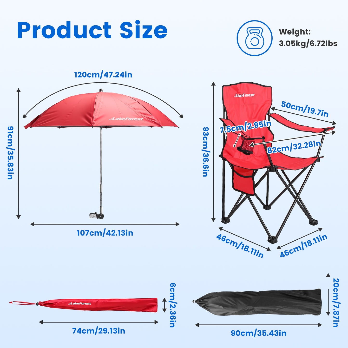 Foldable Camping Chair with Umbrella & Cup Holder - 330LBS