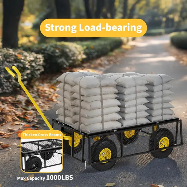 Heavy Duty Garden Cart - 1100 Lbs Steel Utility Wagon with Folding Design