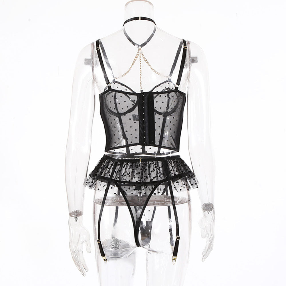 Women's Lace Pettiskirt Suit Set with Top and Shorts - Solid Color