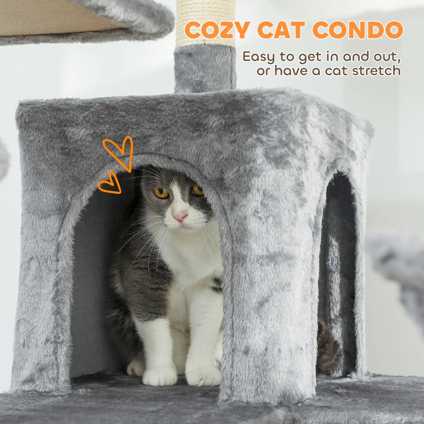 Multi-Level Cat Tree - Dark Gray 69" Cat Tower with Condos & Hammocks