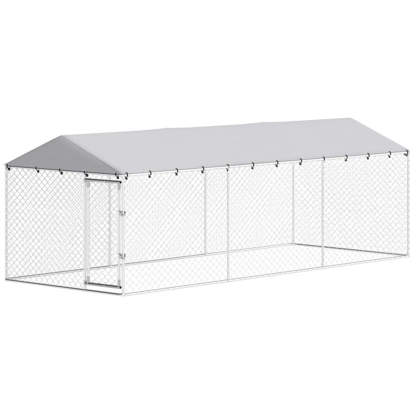 Outdoor Dog Kennel with Waterproof Roof for Small to Large Dogs - Silver