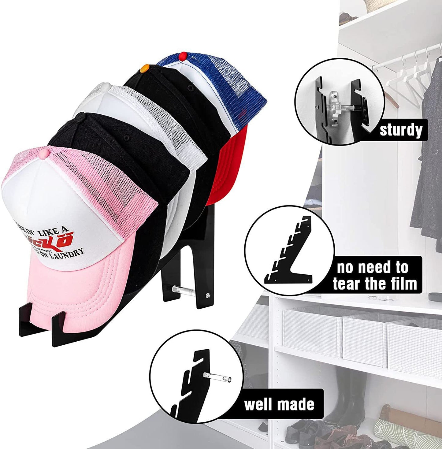 Acrylic Duck Tongue Cap Display and Storage Rack - Modern Clear & Black
