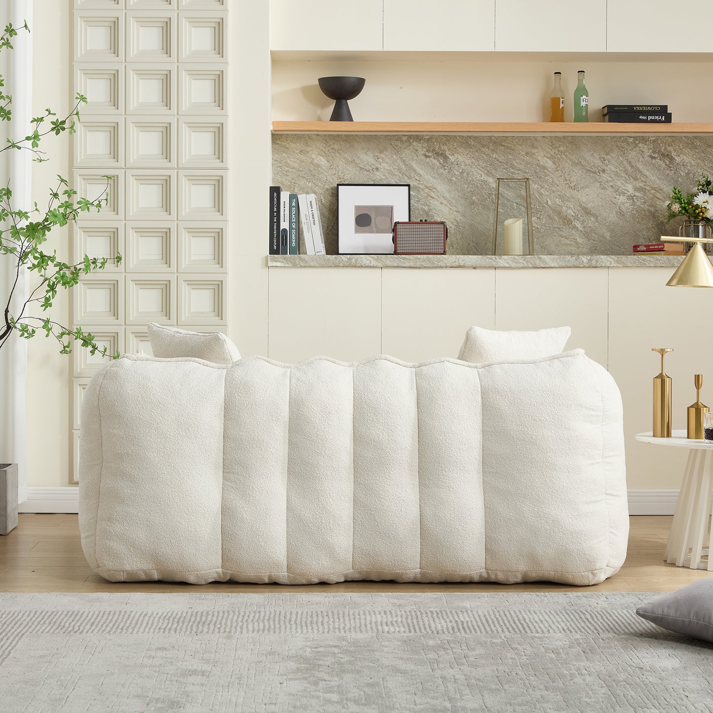 Comfortable Beanbag Chair for Two - Beige Chenille Sofa