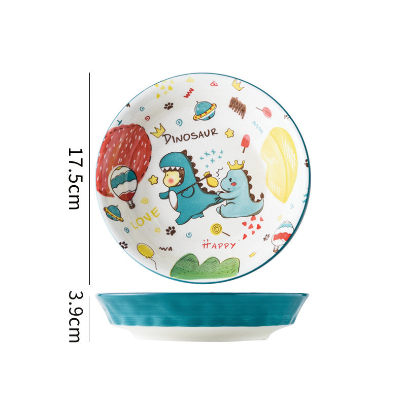 Cartoon Ceramic Dish Set with Dinosaur Pattern - Kitchen Tableware Collection