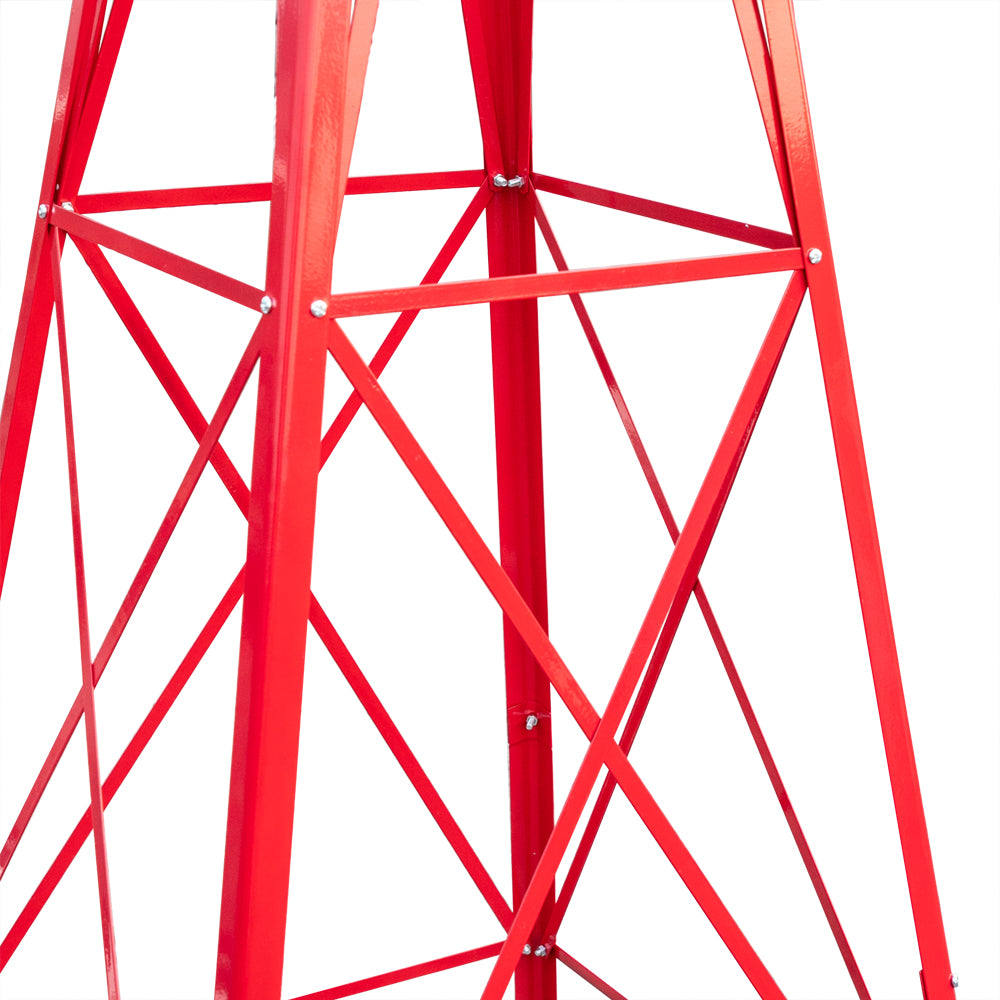 8FT Weather Resistant Garden Windmill with Steel Frame - Red Decorative Windmill for Lawn & Yard