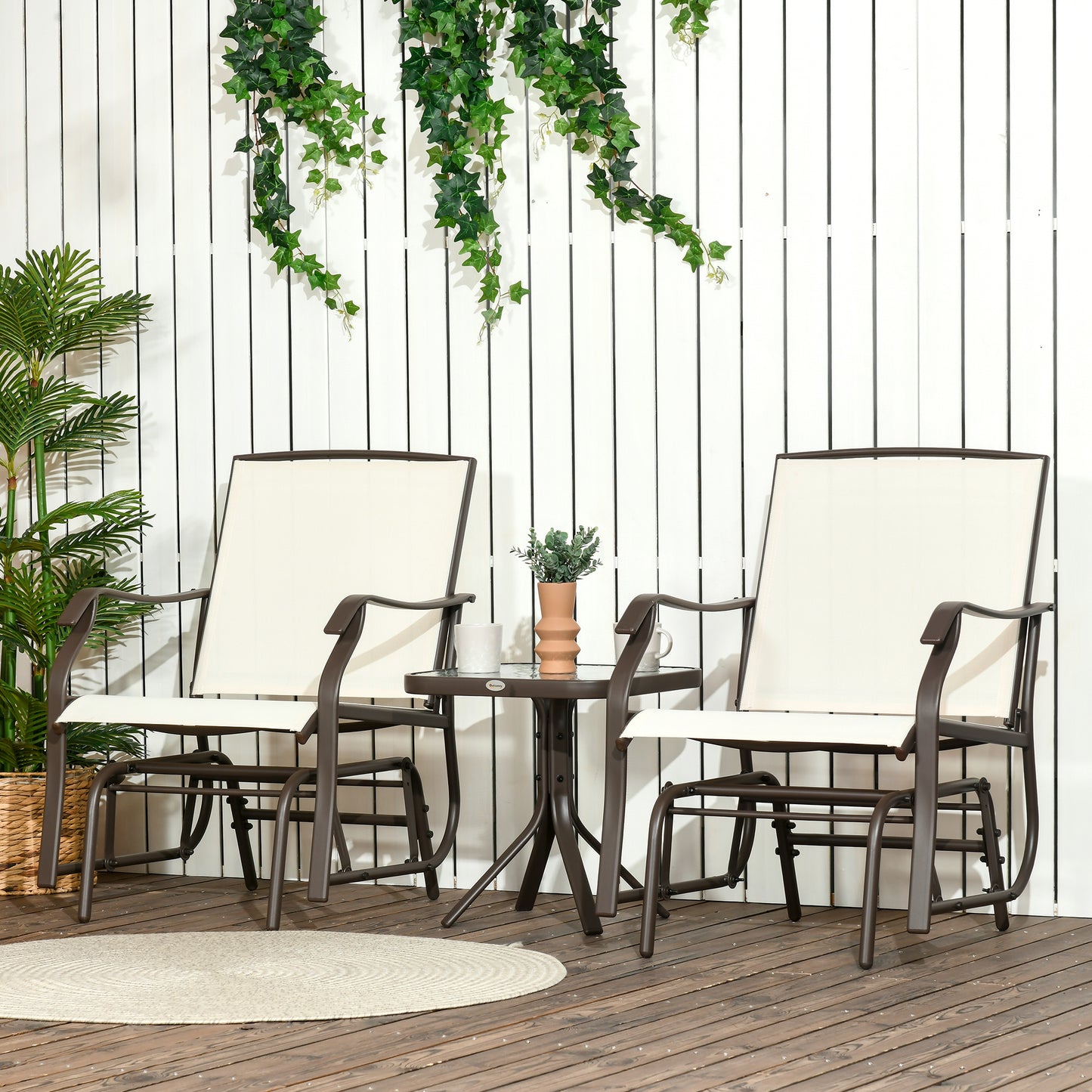 3-Piece Outdoor Glider Chair Set with Coffee Table - Cream White