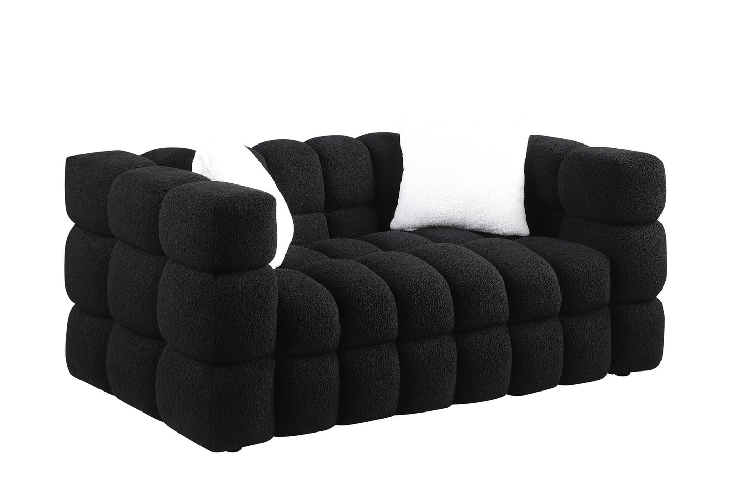 Boucle Sofa - 2 Seater, Black, Marshmallow Design, 62.2" Length