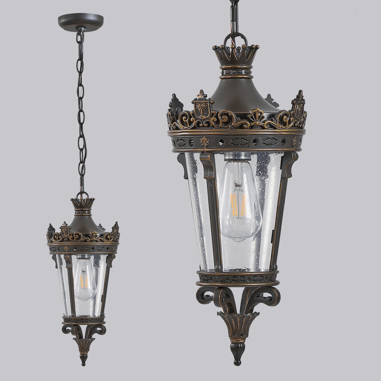 Vintage Outdoor Pendant Lantern - Waterproof Crown Design