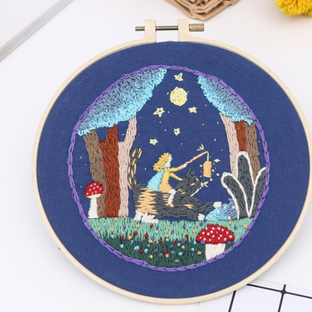 DIY Embroidery Fabric Kit with Flowers and Grass Materials for Cross-Stitch Crafts