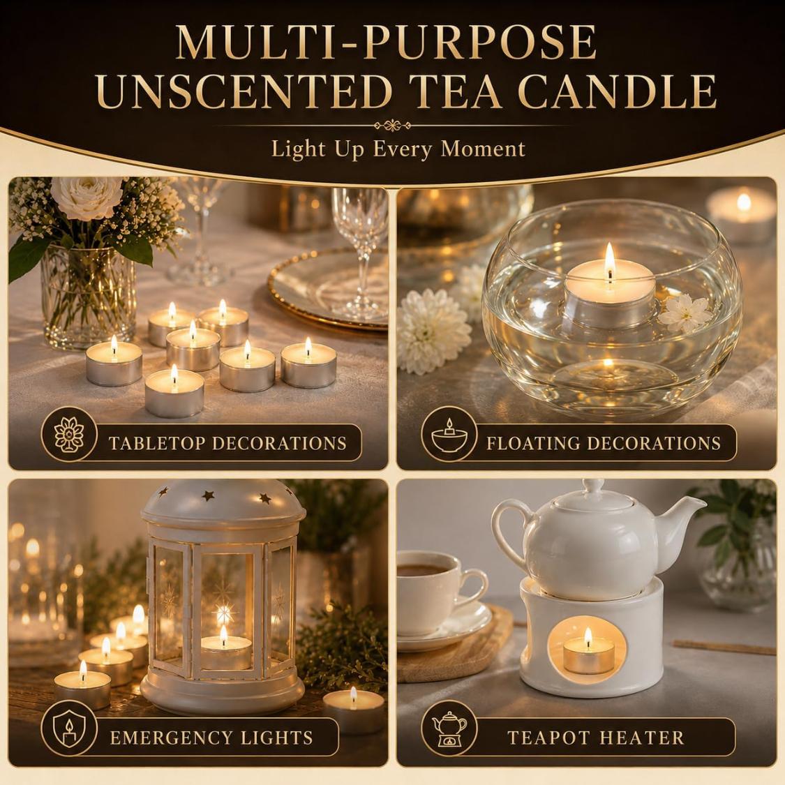 25 Unscented Tea Light Candles - Clean Burning White Votive