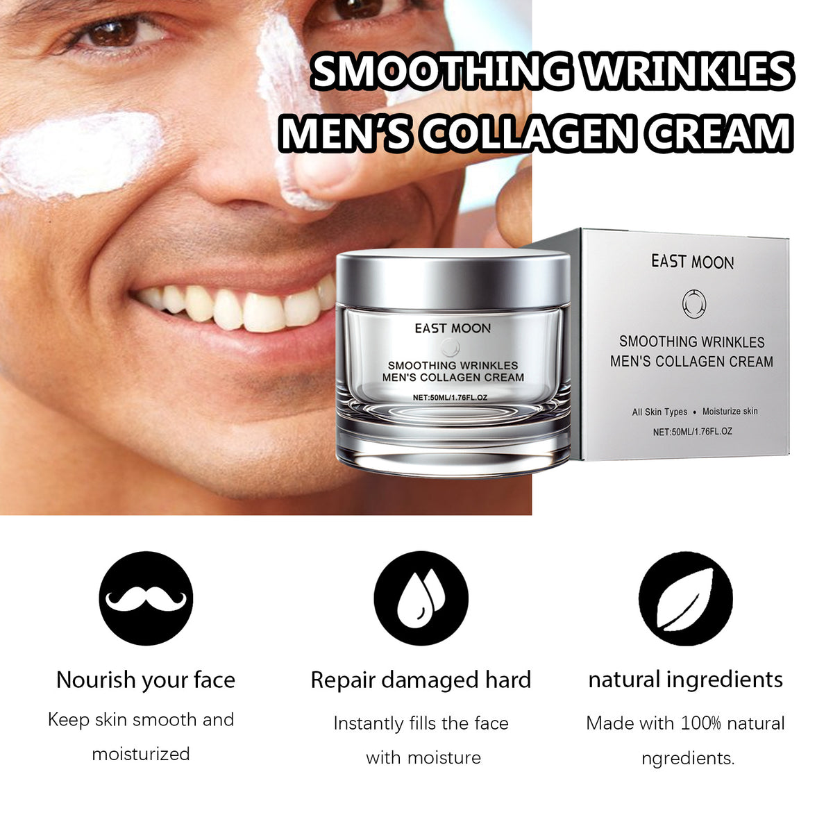 Men's Collagen Egg White Icing Fading Wrinkle Hydrating Facial Cream 50ml