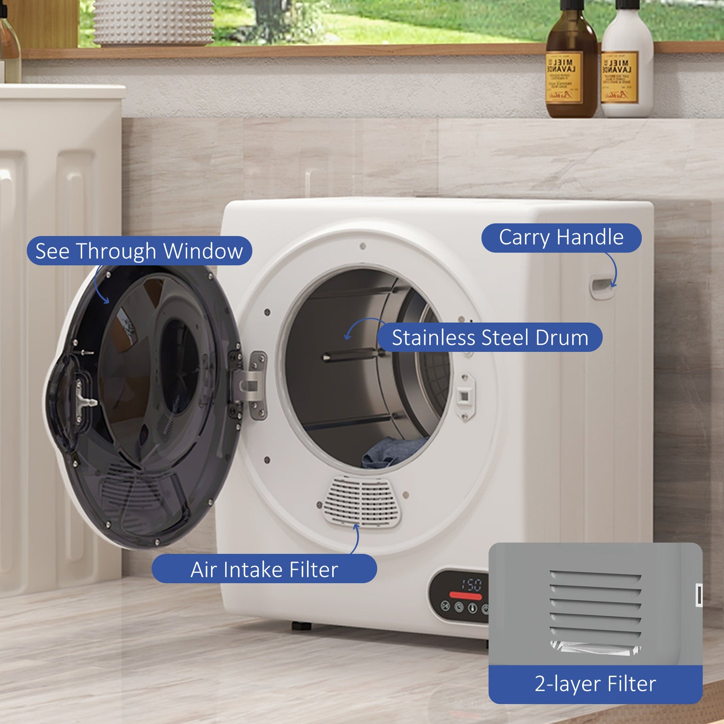 Portable Clothes Dryer 1.5 cu.ft Compact Laundry Dryer for Apartments Dorms RVs - White