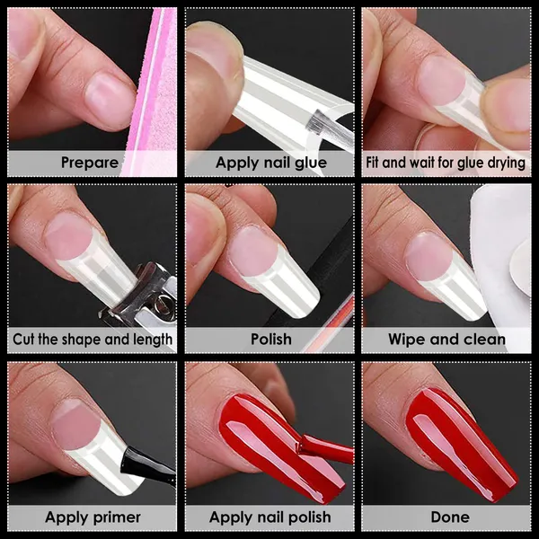 500pcs Extra Long C-Curve Nail Tips - Half Cover French Acrylic Nails