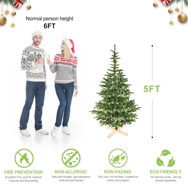 8ft LED Christmas Tree - Green with 1307 Tips, Hinged Base