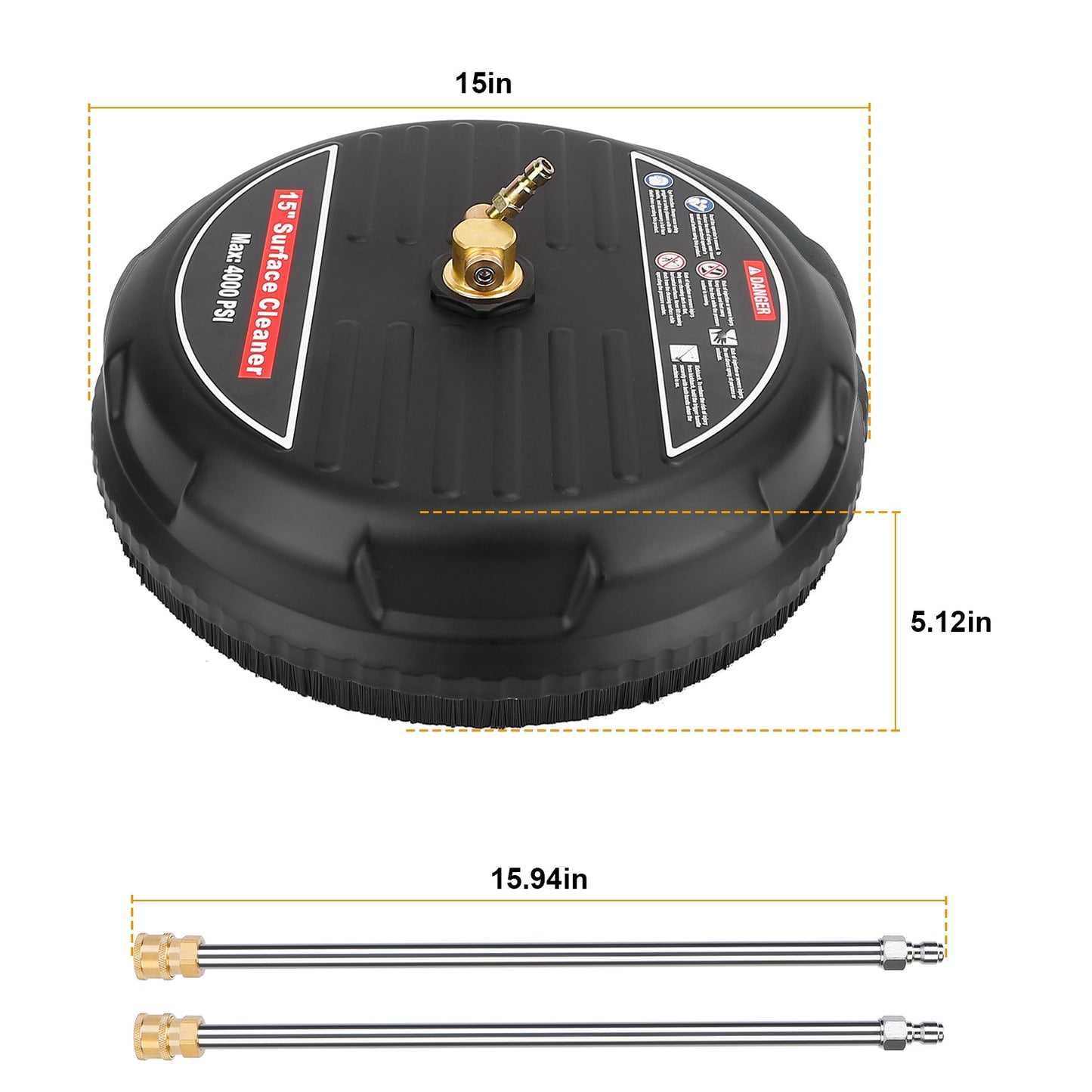 15-Inch Pressure Washer Surface Cleaner 4000PSI for Power Washers Black