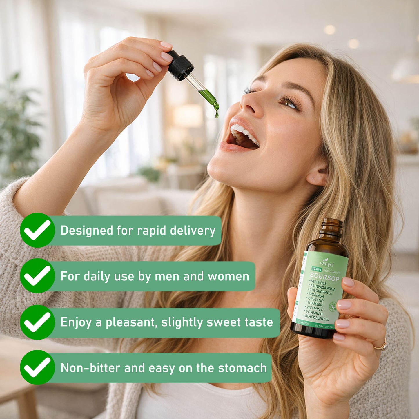 Soursop 10-in-1 Herbal Liquid Drops - Moringa, Seaweed & Ashwagandha Blend