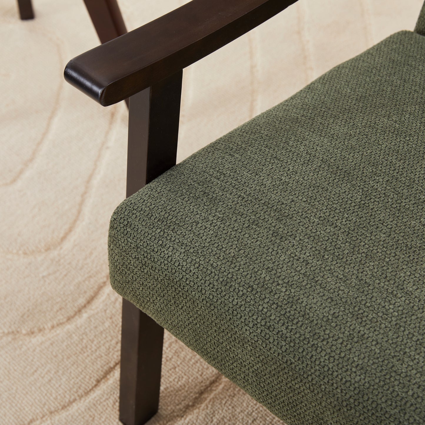 Antique Green High Back Armchair - Solid Wood Legs