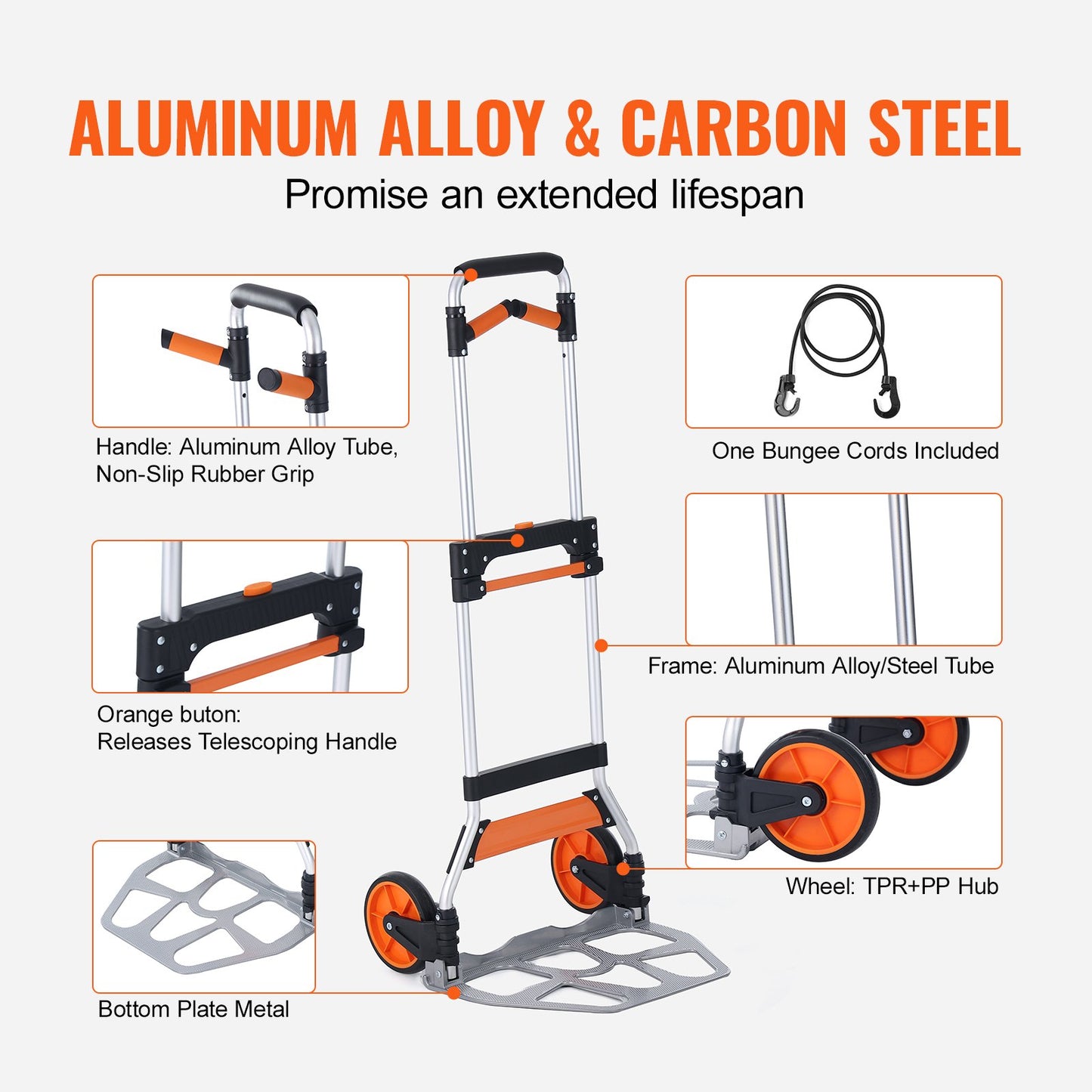 Folding Hand Truck 309 Lb Capacity Aluminum Portable Dolly with Telescoping Handle