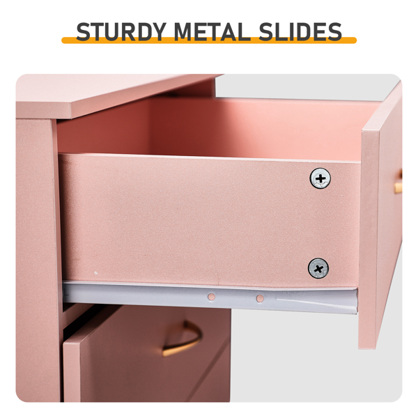 4-Drawer Pink Matt Finish Cabinet with Rose Gold Handles