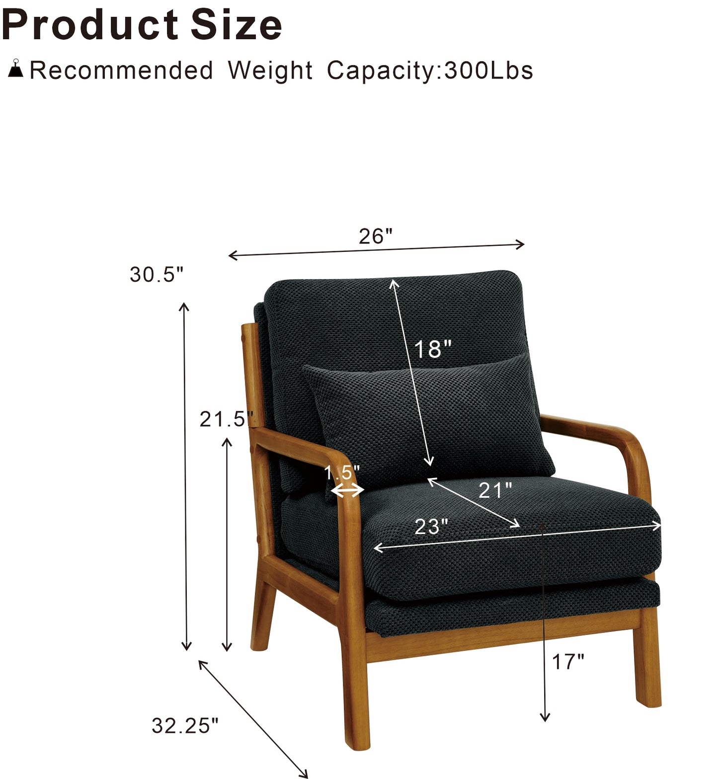 Mid-Century Modern Wooden Lounge Chair - Dark Gray Fabric