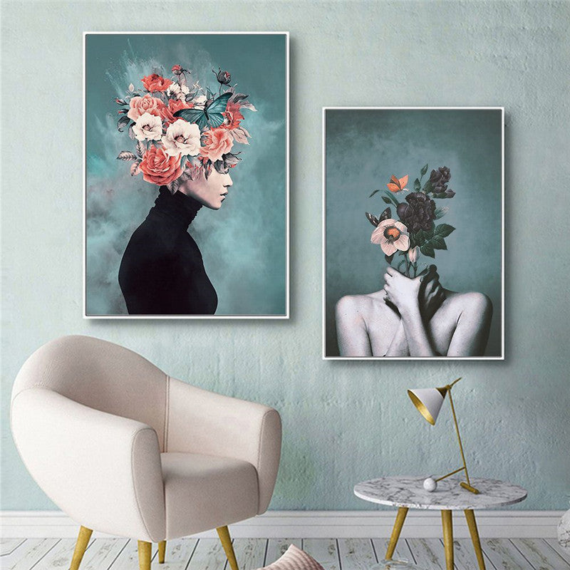 Abstract Floral Canvas Wall Art Poster for Living Room Decor