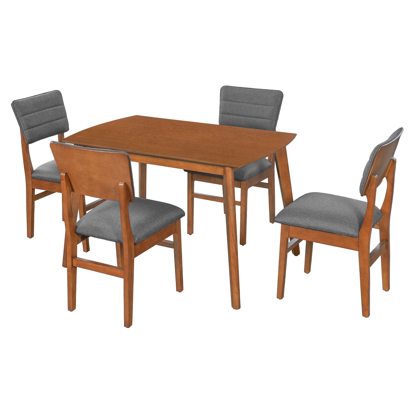 Farmhouse Dining Table Set for 4 with Upholstered Chairs - Brown & Gray