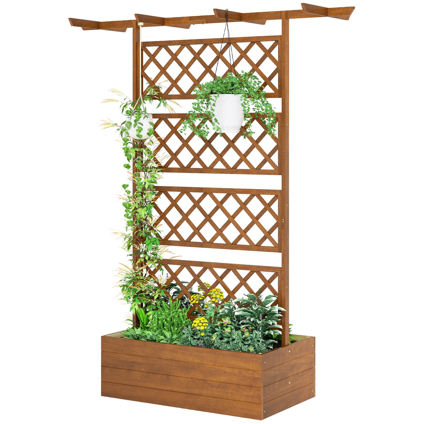 Wooden Trellis Planter Box for Vegetables Herbs Flowers - Raised Garden Bed, Orange