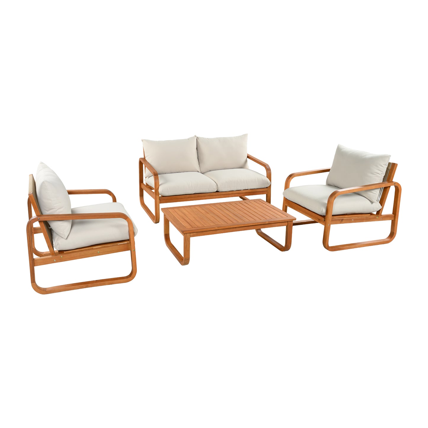 4-Piece Acacia Wood Outdoor Patio Furniture Set with Cushions