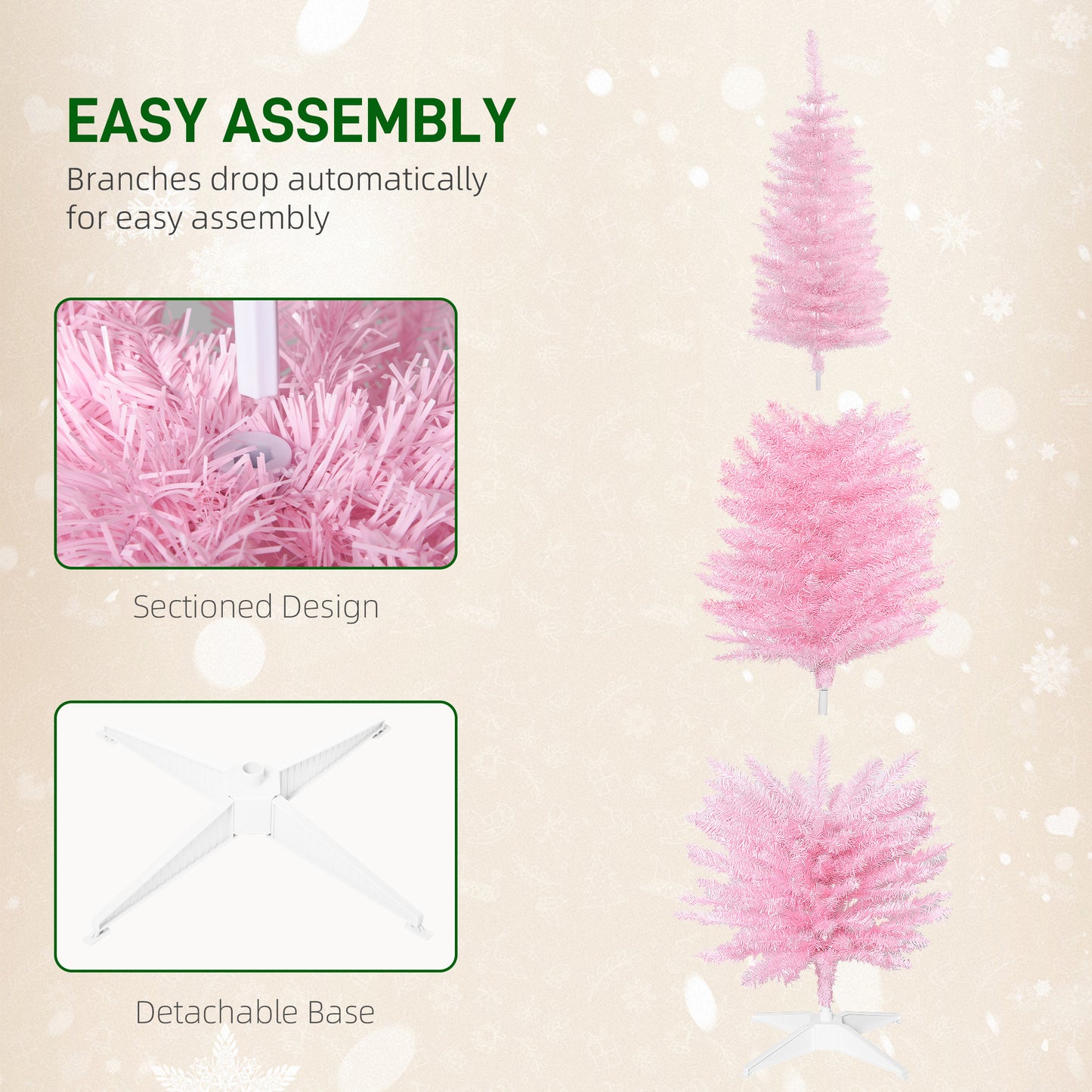 6ft Slim Pink Artificial Christmas Tree with 390 Branch Tips