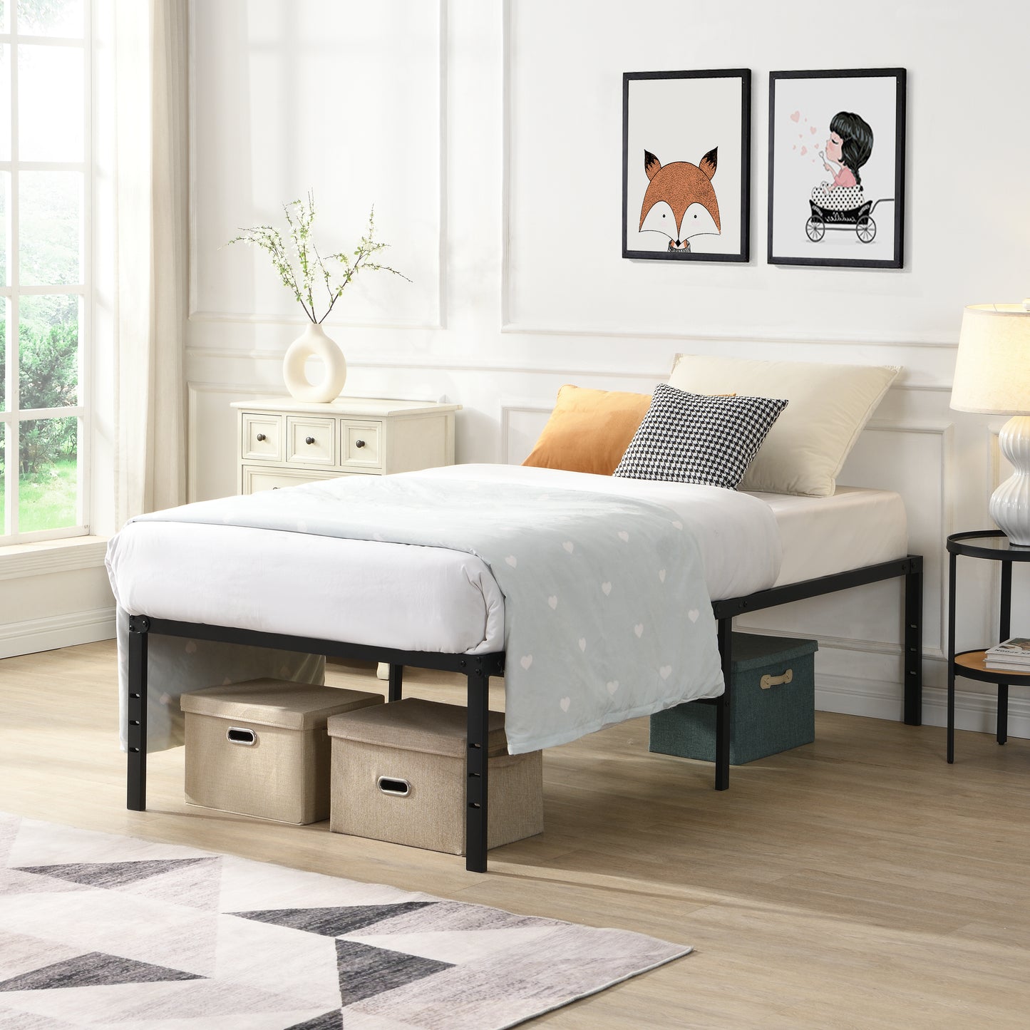 Twin Size Heavy Duty Metal Bed Frame - Quick Assembly, No Noise