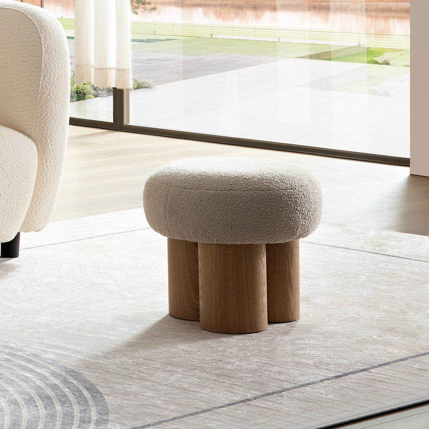 W8017-1 Mushroom Stool, Grieg Plush Cushion, Wooden Barrel PVC Pipe,